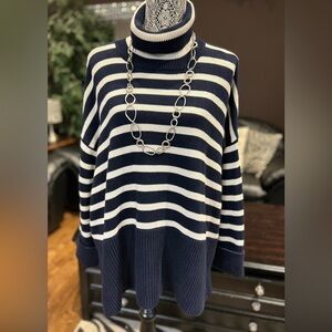 GAP Navy and Cream Striped Turtleneck Sweater